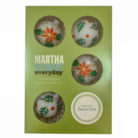 Set 6 globuri clasice din sticlă, pictate manual, Martha Stewart