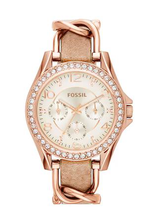 Ceas Fossil Riley cu cristale, auriu rose