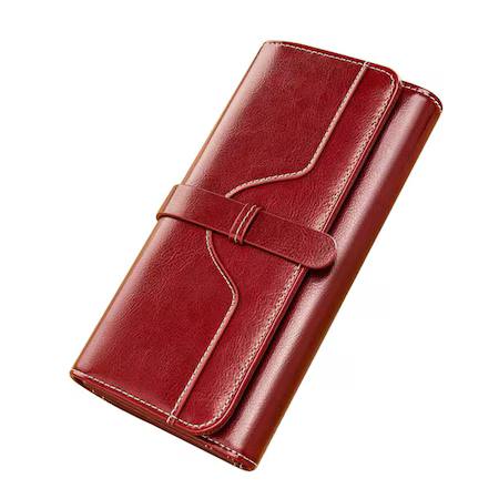 Portofel de damă din piele naturală, roșu, cu protecție RFID