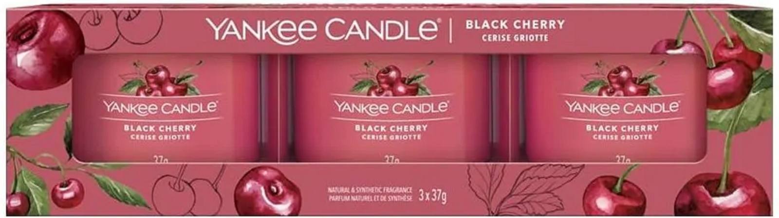 Set 3 lumânări parfumate Black Cherry, Yankee Candle