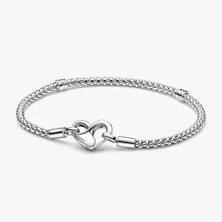Brățară Pandora împletită cu închizătoare tip inimă, argint 925, 18 cm