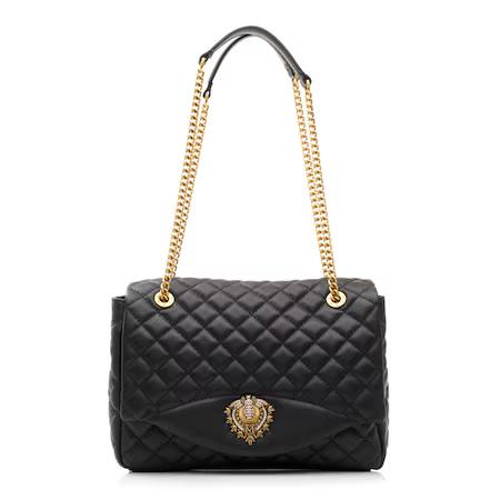 Geantă de damă Musette JAQUELINE MM, piele naturală, neagră, 25 x 8 x 17,5 cm