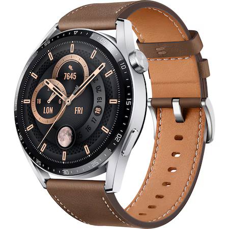 Smartwatch Huawei Watch GT3, 46 mm, Classic Edition, curea maro din piele
