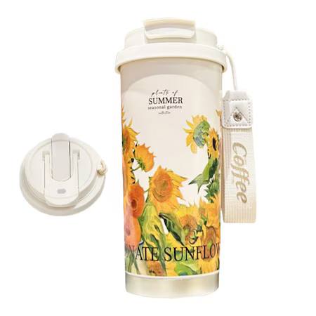 Cană termoizolantă de voiaj din oțel inoxidabil, Unloshe, 500 ml, Warm Yellow Sunflower
