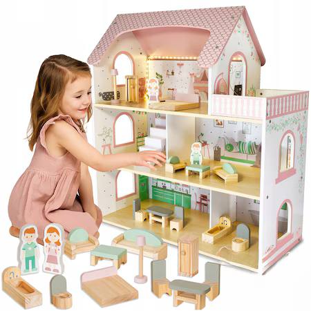 Căsuță de păpuși din lemn SweetDollHouse, cu iluminare LED