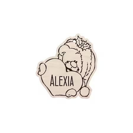 Glob de Crăciun personalizat cu nume, Ursuleț, DekoLaser, din lemn natur, 7 cm