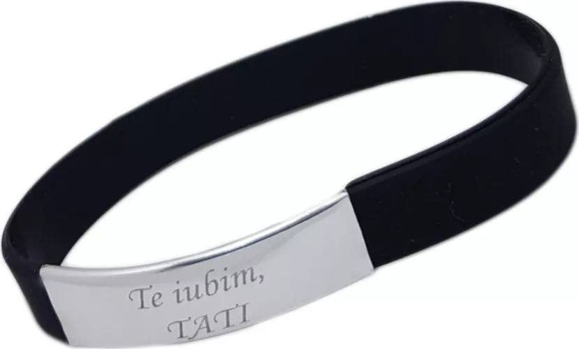 Brățară neagră cu plăcuță gravată „Te iubim, tati”