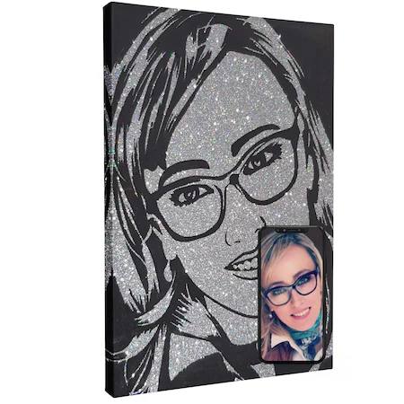 Tablou canvas personalizat cu poza ta, alb-negru, cu sclipici
