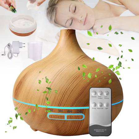 Difuzor de aromă și umidificator ultrasonic AKKEE, 550 ml, cu LED în 7 culori